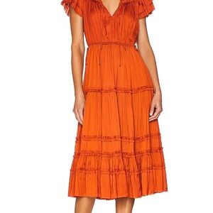 Ulla Johnson Isadora Midi Dress Ruffles Clay size 8